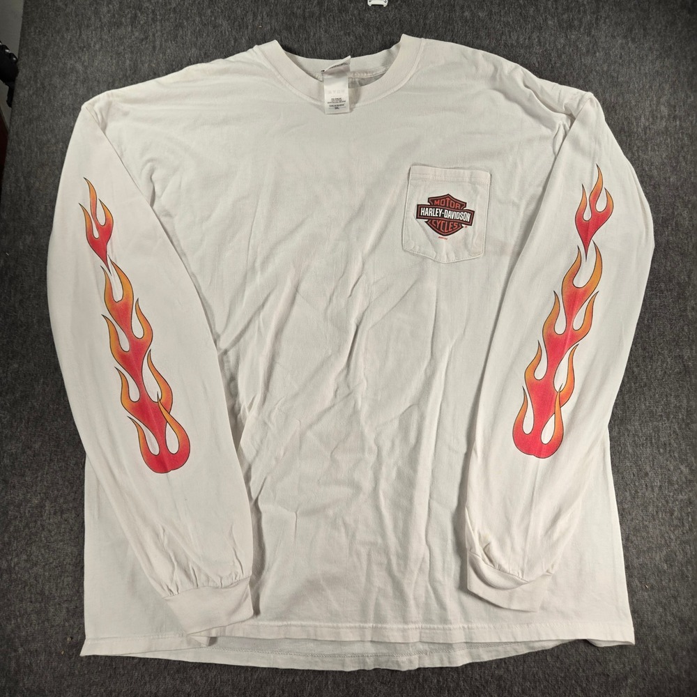 Vintage Harley-Davidson Flame Long Sleeve Shirt Mens 3XL White Palm Springs Y2K